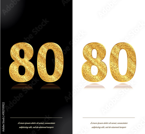 80 years anniversary black and white decorated cards with golden elements.