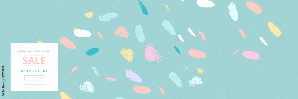 Trendy Header Design with different hand drawn shapes and textures. Cute social media backdrop for advertising, web design, posters, invitations, greeting cards, birthday or anniversary.