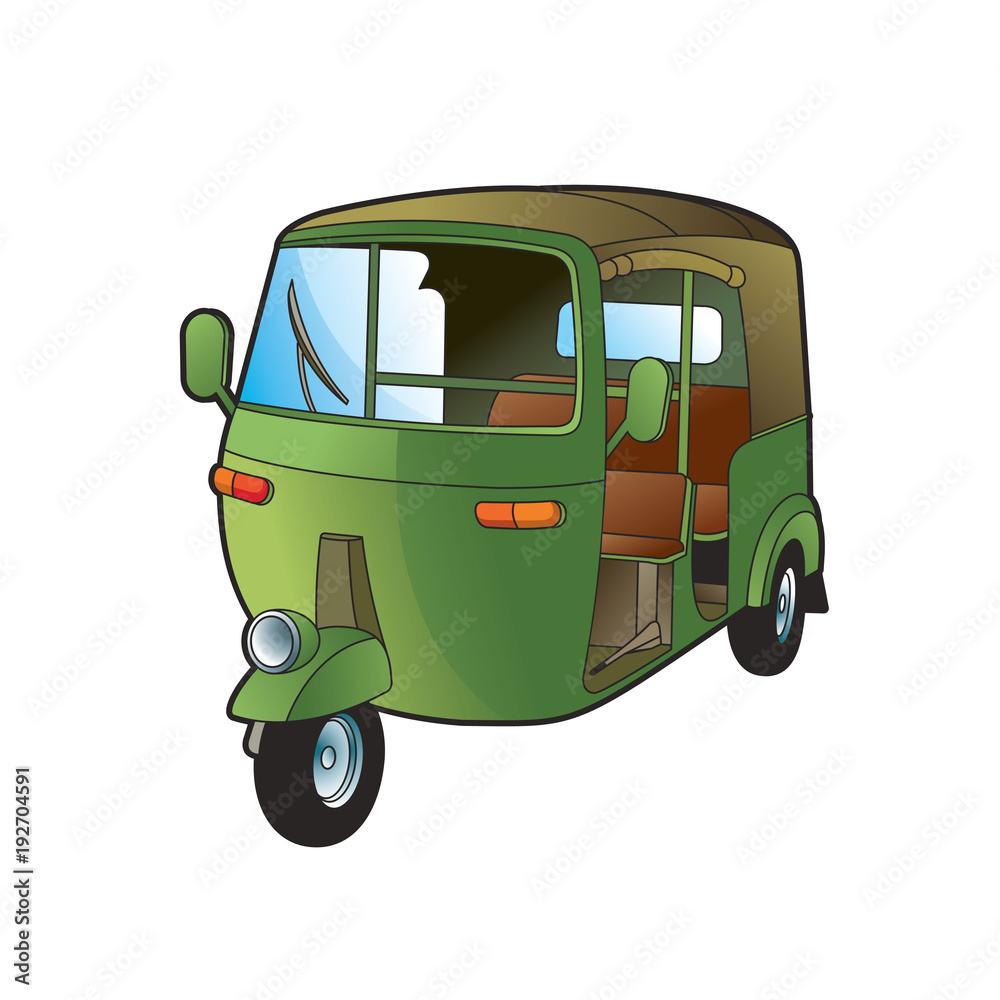 isolated green color three wheeler vector cartoon Stock Vector | Adobe Stock