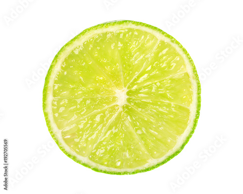 Lime isolated on white background. Round slice of juicy and fresh lime. With clipping path. Top view photo