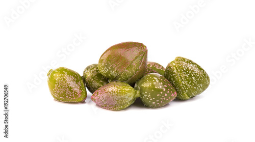 Capers isolated on white background. Pickled capers. Canned capers