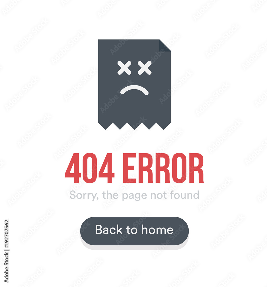 404 Error with text, webpage icon and button, black vector template on white background.