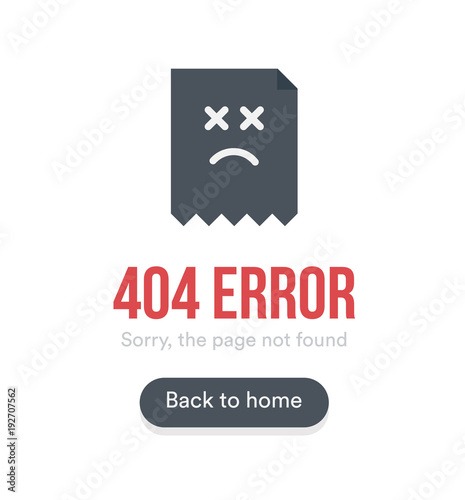 404 Error with text, webpage icon and button, black vector template on white background.