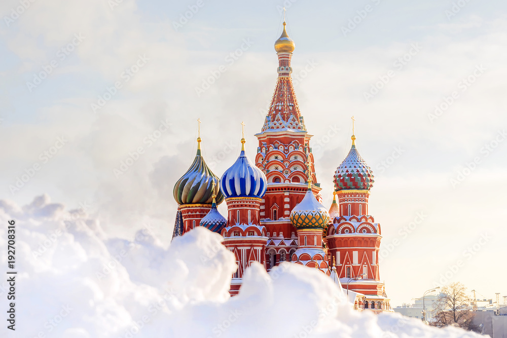 Winter view St. Basil's Cathedral in Moscow