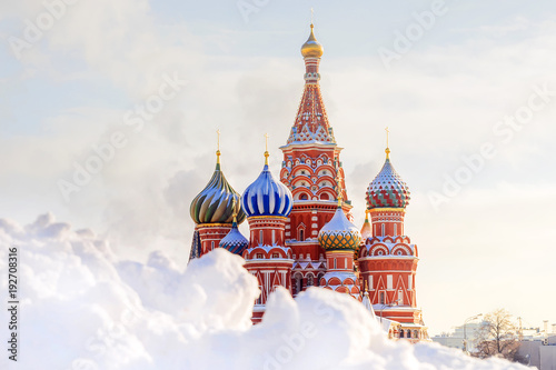 Winter view St. Basil's Cathedral in Moscow photo