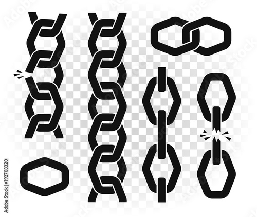 Chain vector template illustration. Vertical metal connected elements on transparent background.