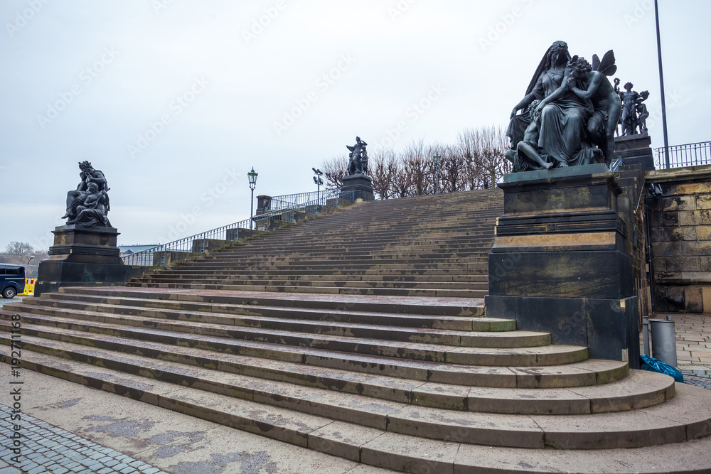 staircase with sculptures on both sides in Dresden, Saxony, Germany