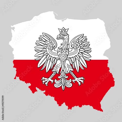 Obraz Poland map with eagle and white red polish flag