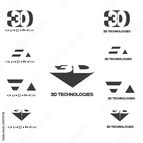 

an illustration consisting of several images of the text "3D technologies" in the form of a symbol or logo
