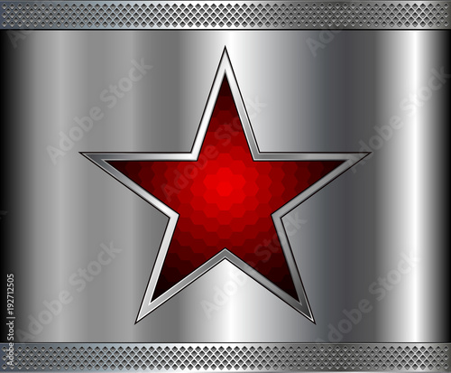 Silver metal background with red star inside