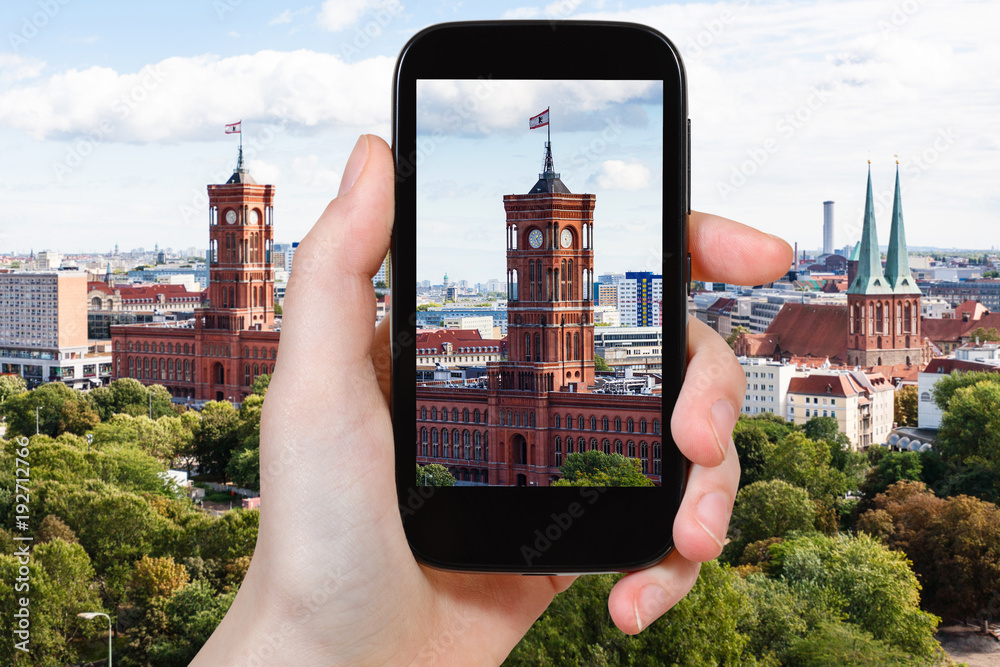 Fototapeta premium tourist photographs Red City Hall in Berlin city