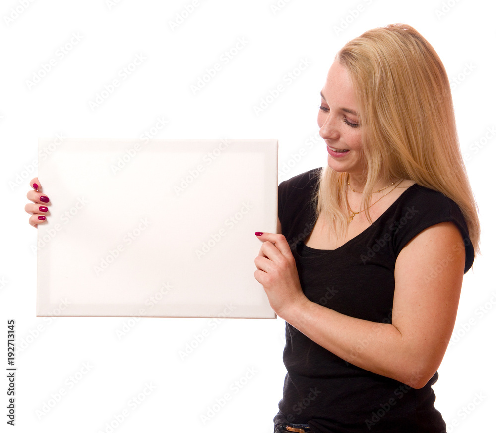 Junge Frau mit Schild Junge Frau mit Schild