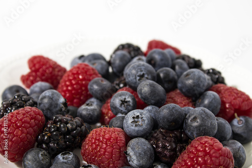 Fototapeta Naklejka Na Ścianę i Meble -  Berries composition, blackberries, rasberries and blueberries