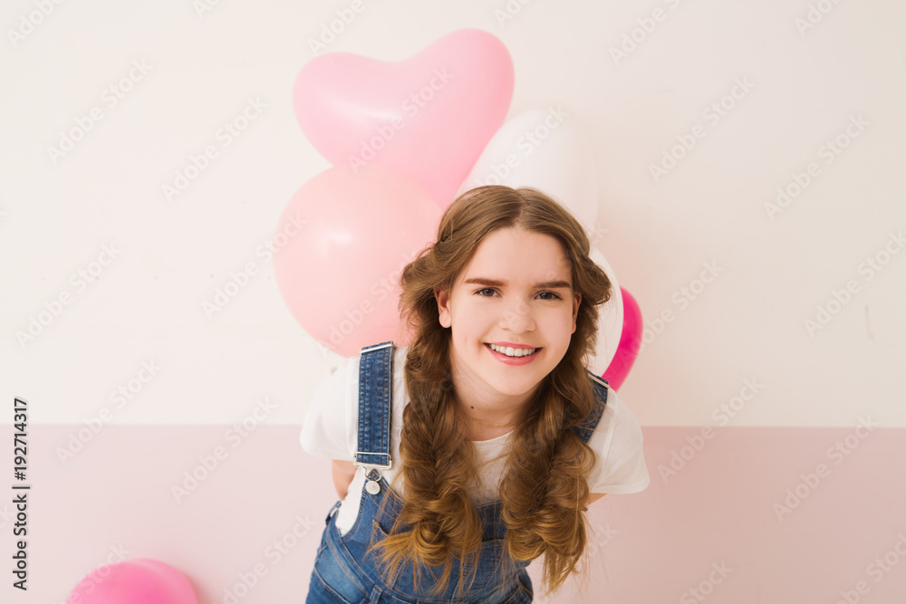 Happy cute girl with balloons. mother's day, birthday Happy cute girl with balloons. mother's day, birthday