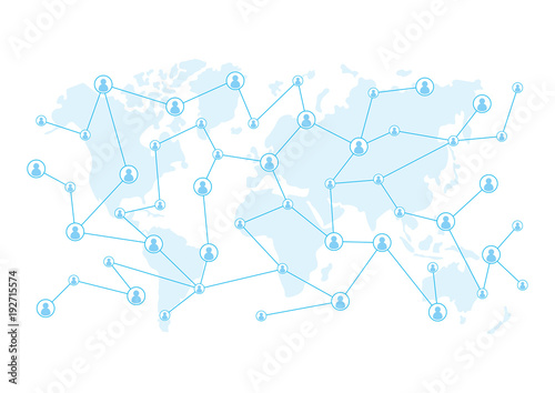 Network connecttion over world map background, communication concept, vector