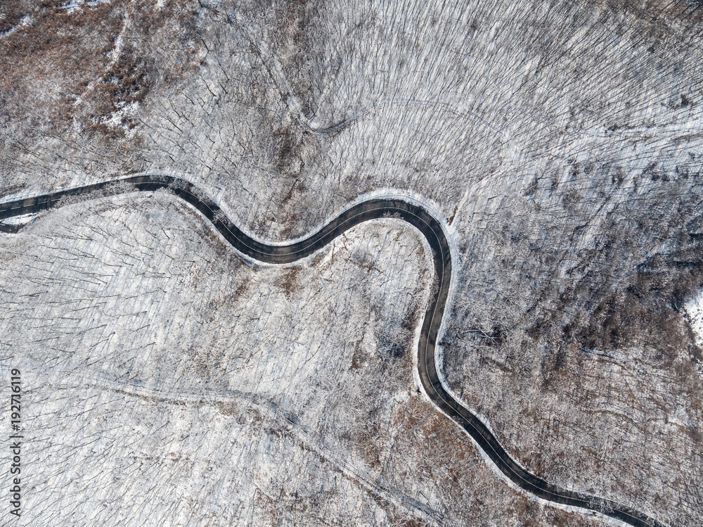 Aerial view of curvy road