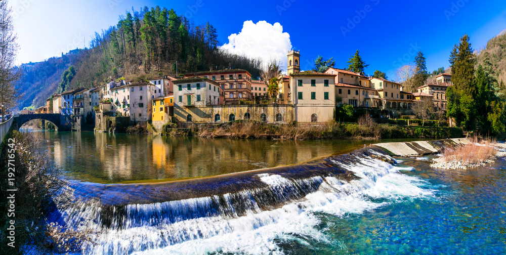 Traditional villages of Tuscany - Bagni di Lucca, famous for his hot  springs. Italy Stock Photo | Adobe Stock