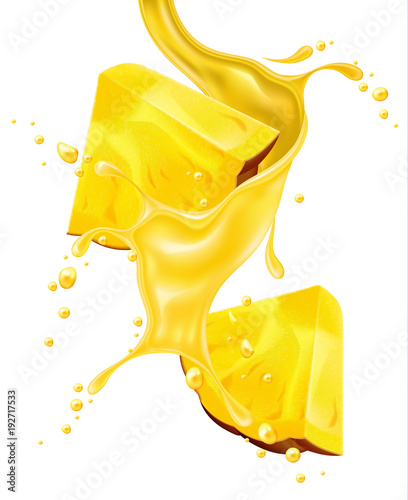 Vector realistic pineapple juice splash slice