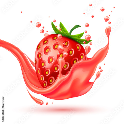 Vector realistic red strawberry juice splash