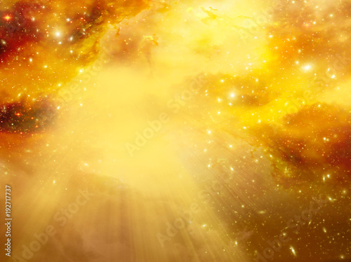Canvas Print mystical divine angelic sky background with divine light and stars in yellow gol