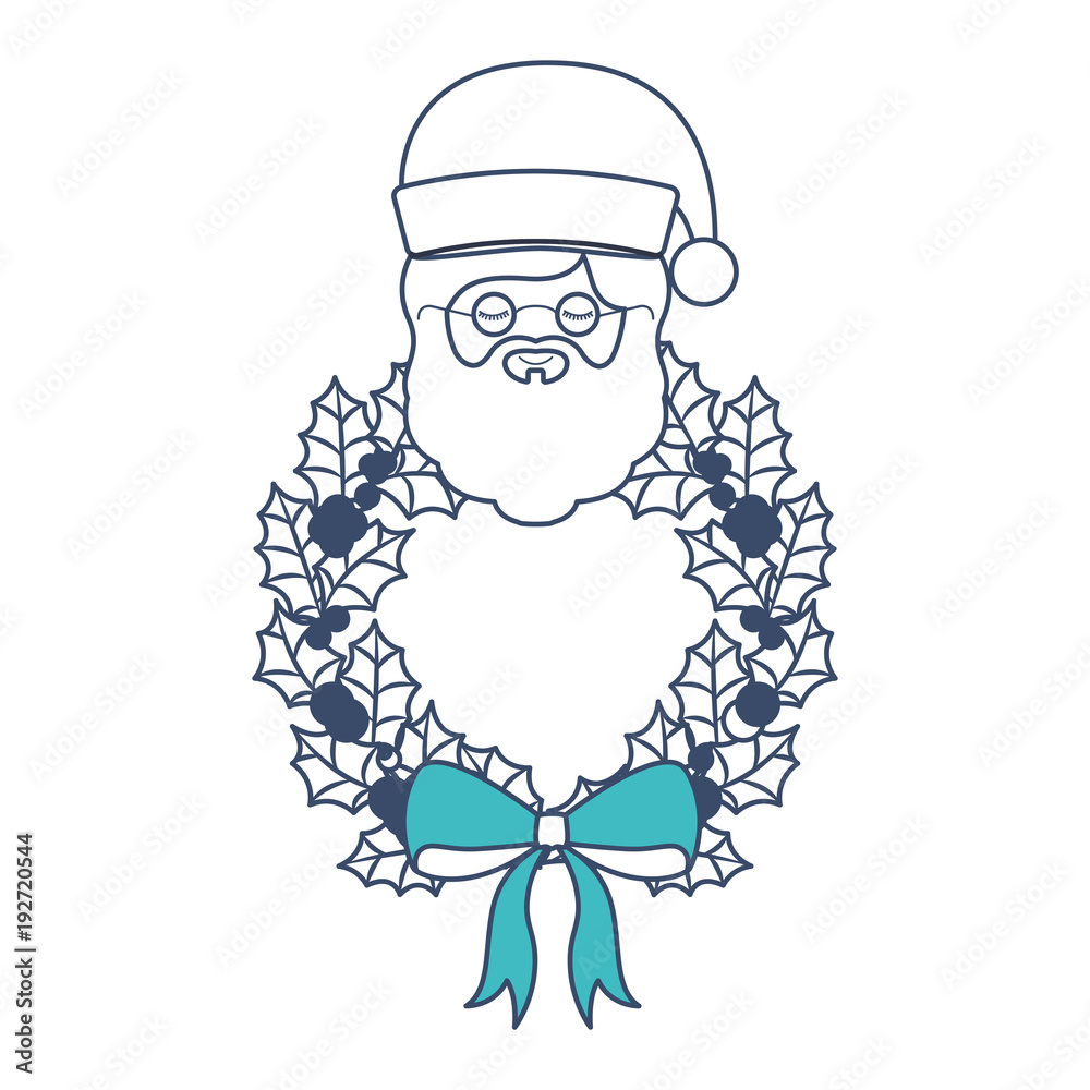 christmas crown wreath with santa claus character vector illustration design