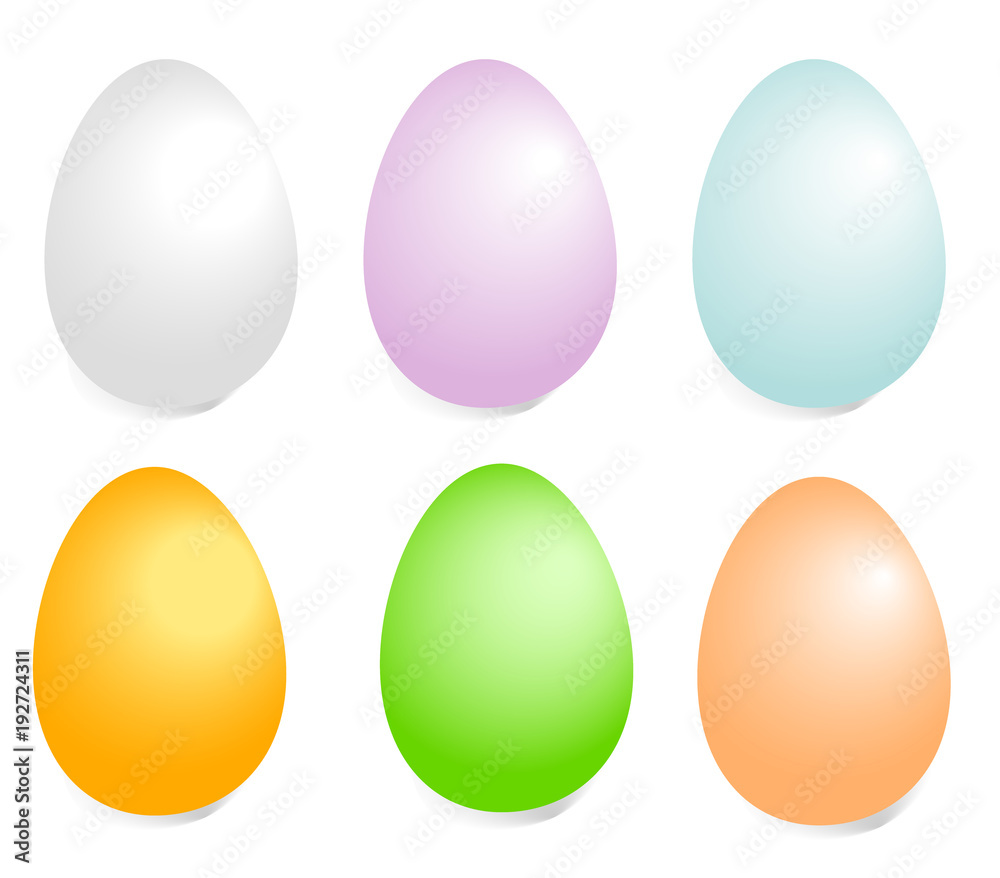 Six Easter eggs, painted in different colors. Vector illustration.