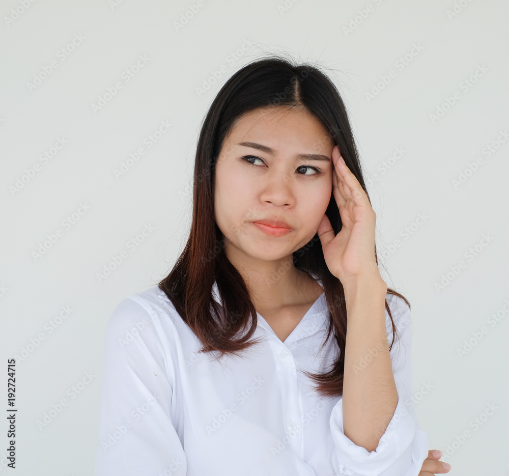close up asian woman feeling stress and headache , health care concept close up asian woman feeling stress and headache , health care concept