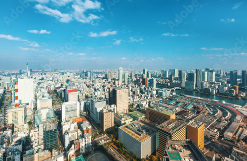 Aerial view of the cityscape of Tokyo, Japan near Tsukiji