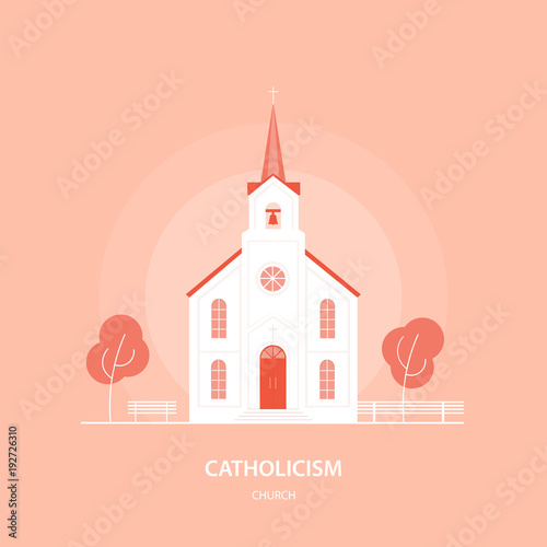 Catholic church. Christianity. Religion and architecture of Europe. Vector illustration