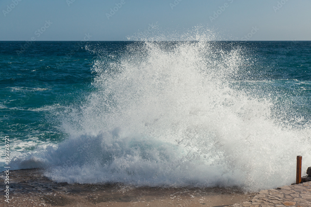  Storm waves on the Ploce beach, coast of Montenegro.