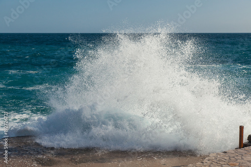  Storm waves on the Ploce beach, coast of Montenegro.