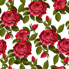 Fototapete Rosenmuster Rote Rosen Vektor Blütenmuster  © Yumeee