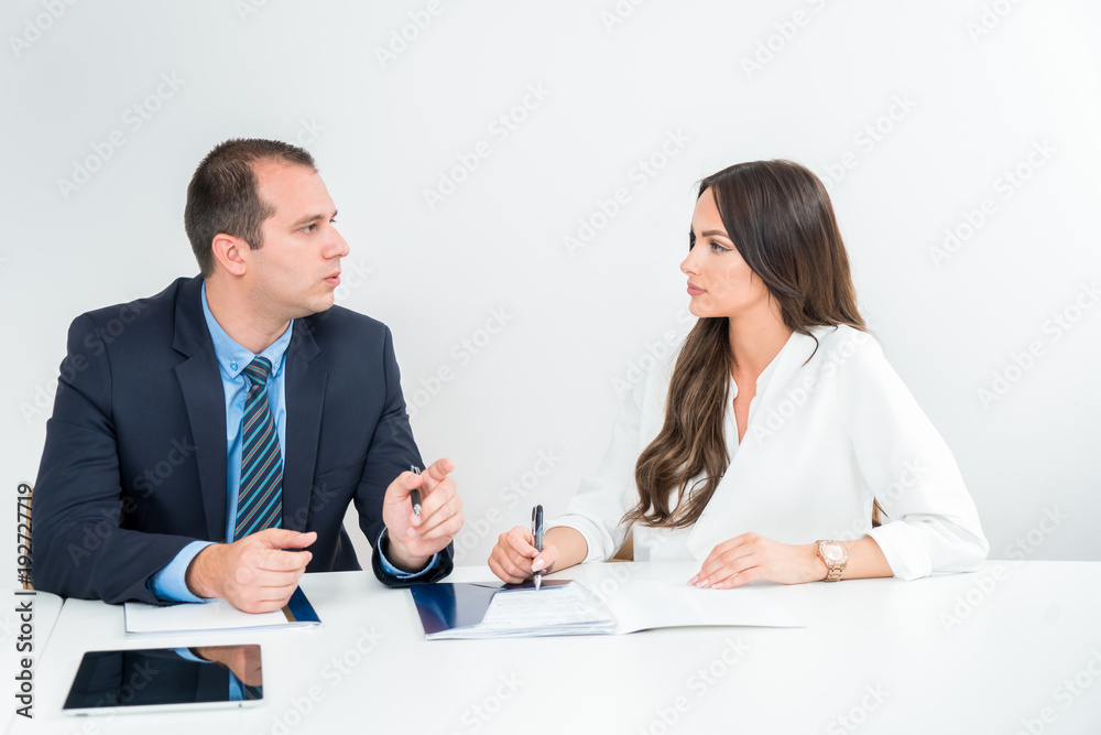 business woman in meeting room of architecture company with colleague