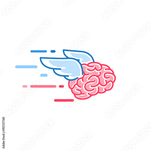 The brain with wings flies vector illustration. Brains of the dreamer