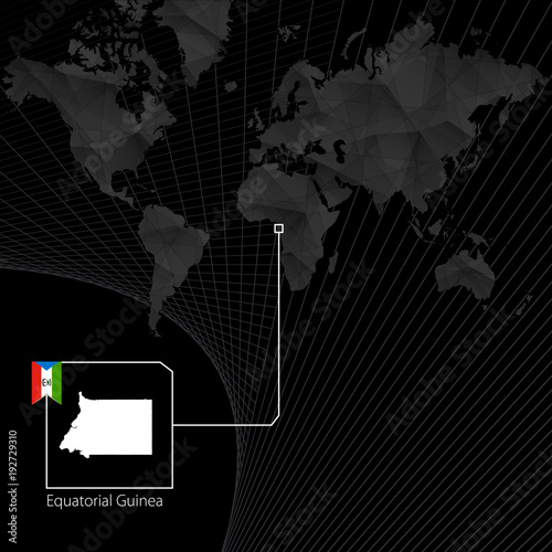 Equatorial Guinea on black World Map. Map and flag of Equatorial Guinea.