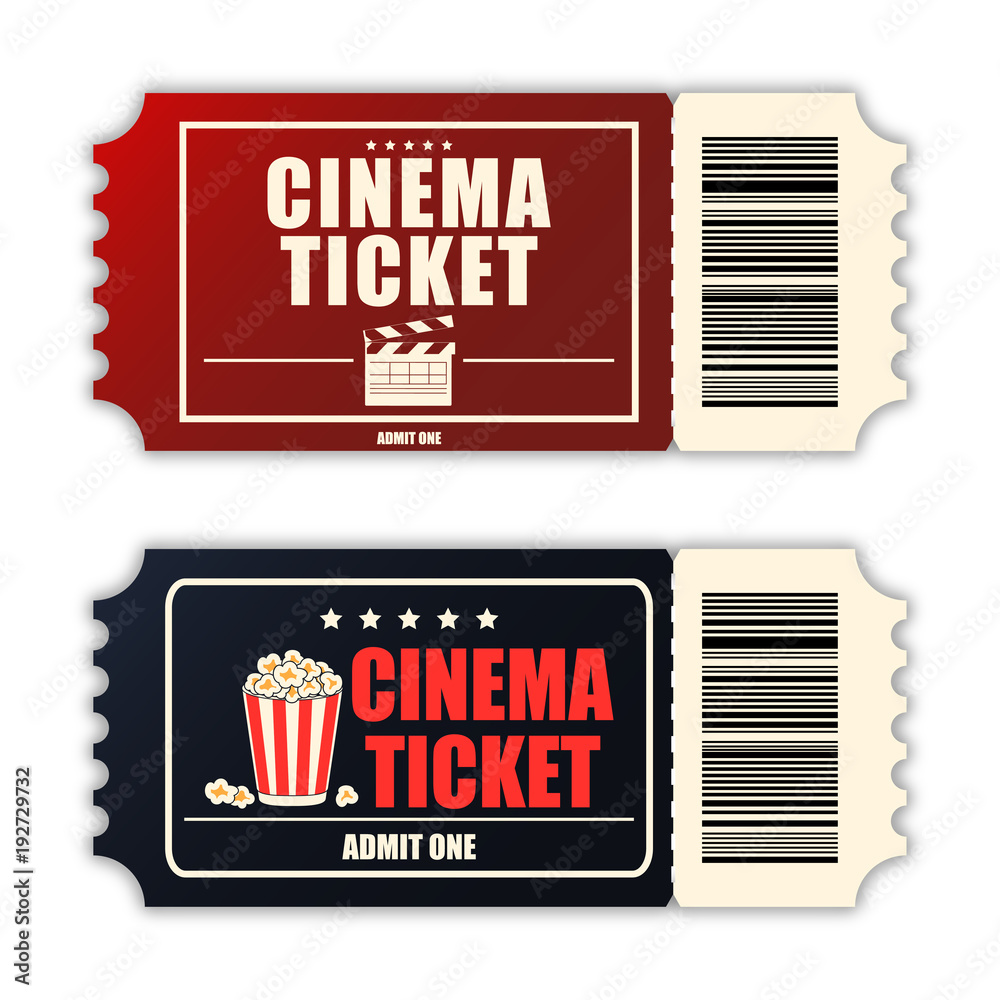 Vecteur Stock Cinema ticket set. Template of two realistic movie tickets  isolated on white background. Vector illustrtion. | Adobe Stock