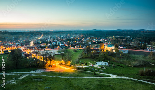 Night view on the Olsztyn city near Czestochowa, Silesia, Poland