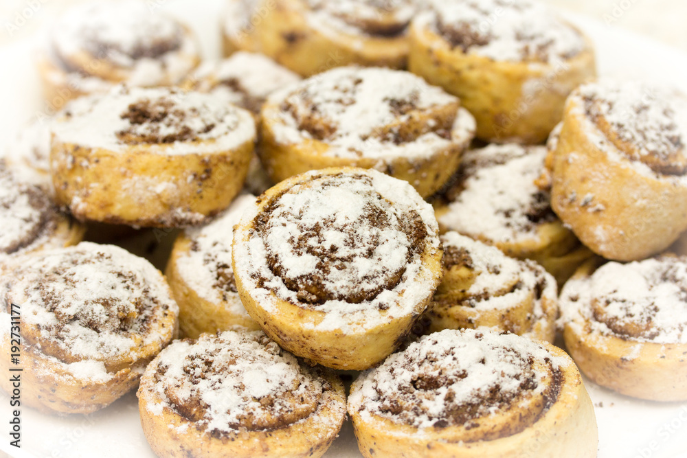 Homemade delicious and fragrant with cinnamon rolls for the holiday table