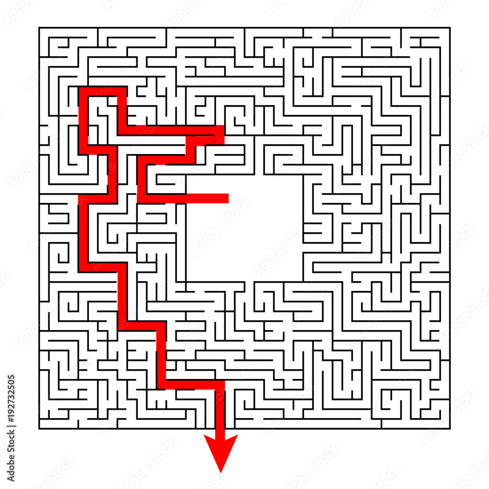 Complex maze puzzle game with empty panel # 3 (high level of difficulty) with way (exit or answer). Labyrinth with free space for your character or text Complex maze puzzle game with empty panel # 3 (high level of difficulty) with way (exit or answer). Labyrinth with free space for your character or text