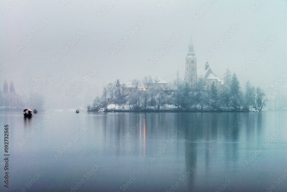 Vew of Bled lake in the morning, Slovenia