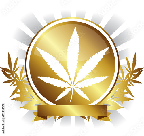 golden Cannabis marijuana leaf Badge design vector