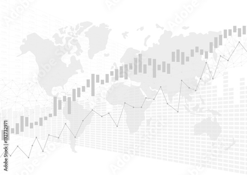 Candle stick graph chart in financial market with world map, Forex trading graphic concept, vector