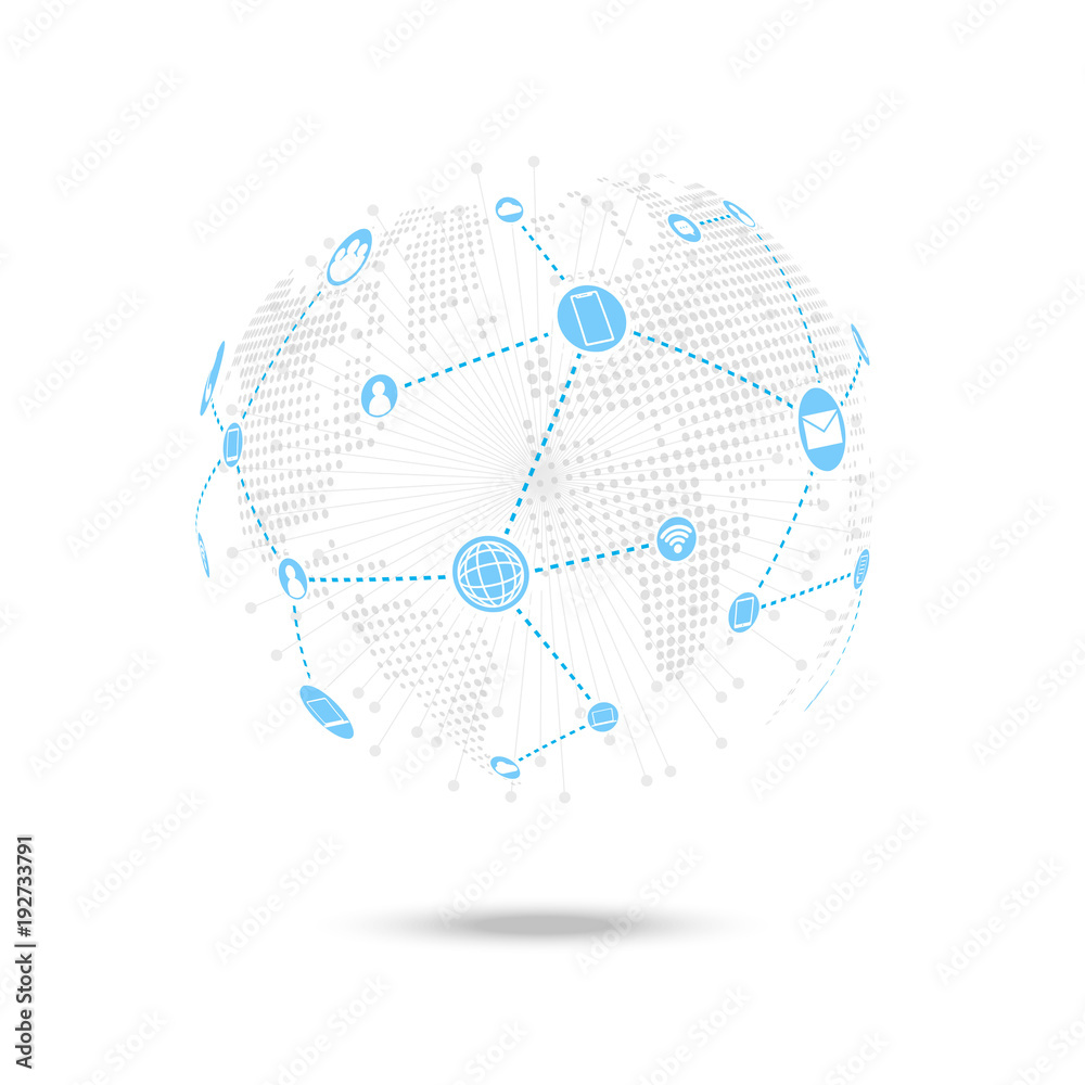 Media network connecttion over world map background, communication concept, vector Media network connecttion over world map background, communication concept, vector