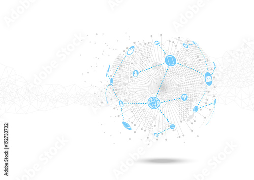 Media network connecttion over world map background, communication concept, vector
