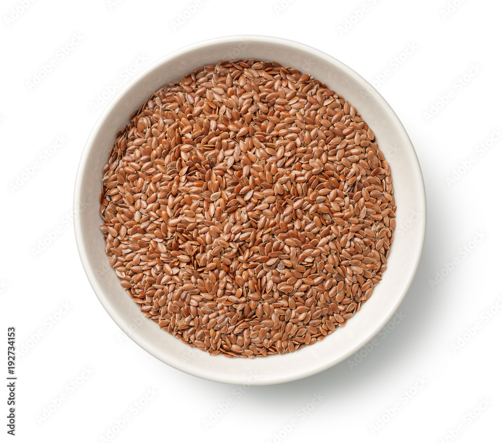 Flax Seed in Bowl Isolated on White Background Flax Seed in Bowl Isolated on White Background