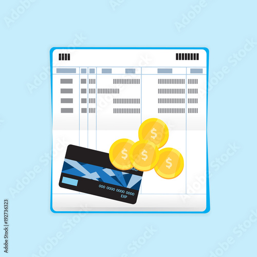 Credit card and coin on bank book. Vector design for business finance.