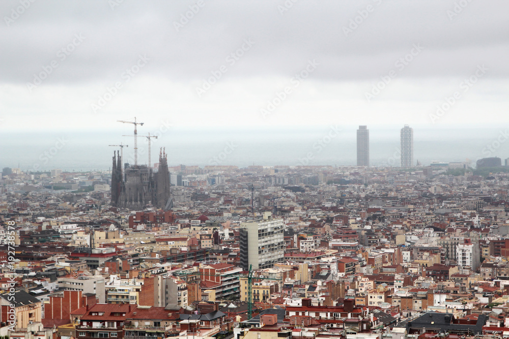 A panoramic view of Barcelona from Guell Park A panoramic view of Barcelona from Guell Park
