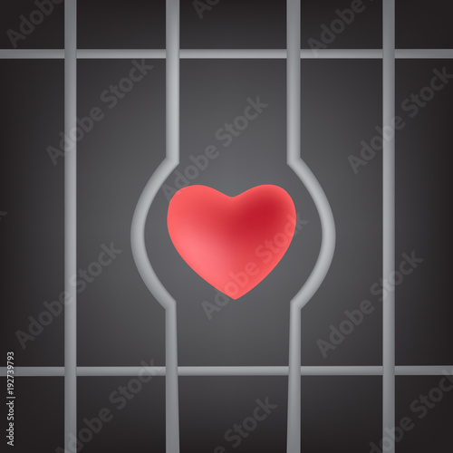 red heart sign will escape from prison symbol, vector illustration 
