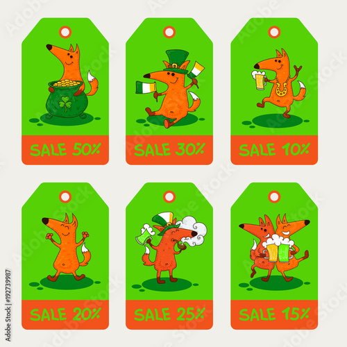 Saint Patrick s Day card with foxes and irish simbols