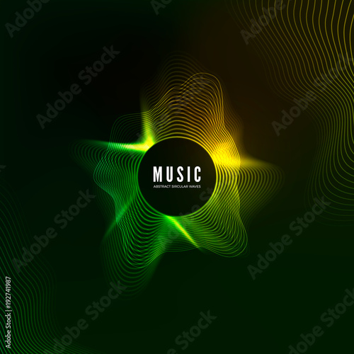 Equalizer concept. Design of music background. Audio wave vibrant effect. Digital color sound curve pattern. Vector illustration